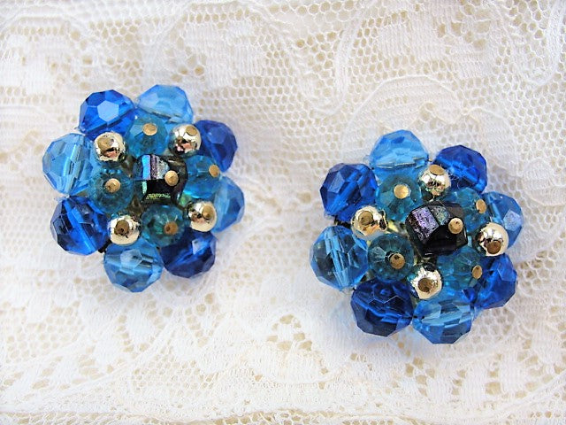 Midcentury 1960s Blue Floral Earring Storage Box
