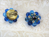 1950s SPARKLING Large Cluster Clip On Vintage Earrings Eye Catching Blue Colors Crystals Western Germany Made Collectible Vintage Costume Jewelry