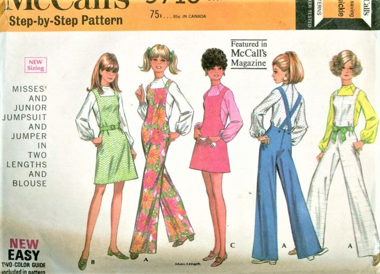 1960s MOD McCalls 9710 Pattern CUTE Jumpsuit Cover Alls Jumper Dress Pattern Bust 30 Vintage Sewing Pattern UNCUT