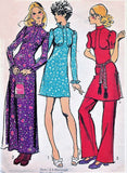 1970s BIBA Style Boho Maxi or Mini Dress or Tunic ,Flared Pants Pattern SIMPLICITY 9519 Shaped Bodice Vintage Sewing Pattern