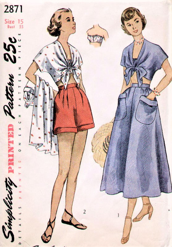 40s Beachwear Pattern SIMPLICITY 2871 Pin Up Style Bandeau