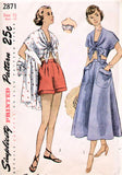 40s Beachwear Pattern SIMPLICITY 2871 Pin Up Style Bandeau Bra, Tie Front Blouse, High Waist Shorts and Full Skirt Bust 33 Vintage Sewing Pattern