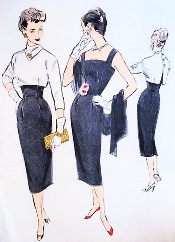 1950s EDITH HEAD Designer Cocktail Evening Sheath Dress and Jacket Pattern ADVANCE American Designer 8048 Bust 34 Vintage Sewing Pattern