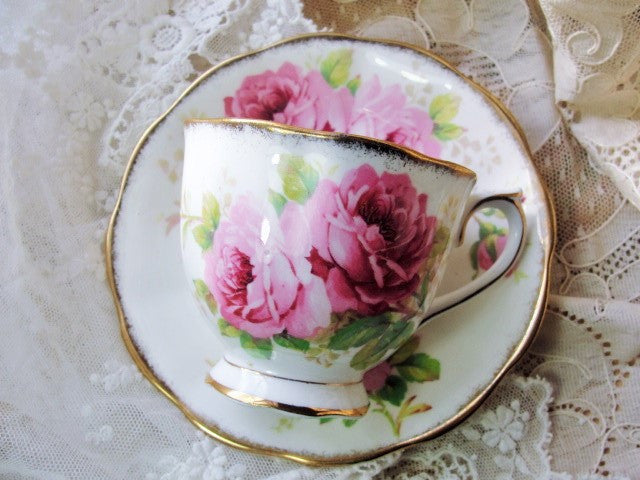 BEAUTIFUL Vintage Tea Cup and Saucer AMERICAN BEAUTY Royal Albert English Bone China for Bridal Luncheons,Showers, Hostess Gift, Bridesmaid Gift, Weddings Cottage Decor