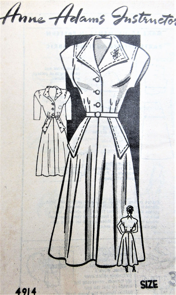 40s SNAPPY Dress Pattern ANNE ADAMS 4914 Figure Flattering Flared Dress Bust 34 Vintage Sewing Pattern