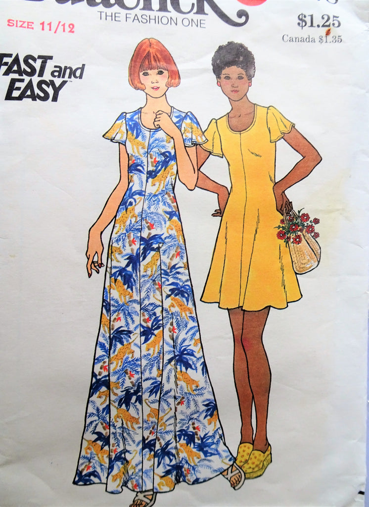 1970s CUTE Dress Pattern BUTTERICK 3578 Mini or Maxi Length Bust 32 Vintage Sewing Pattern