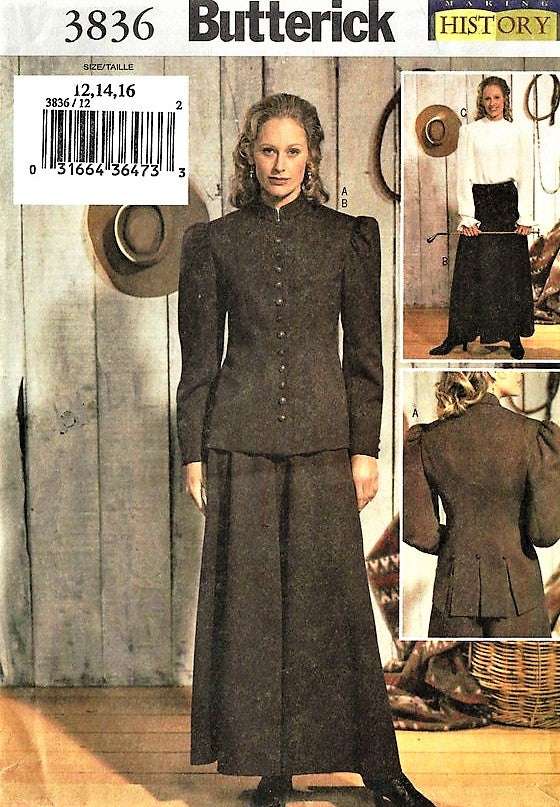 FAB Butterick 3836 Sewing Pattern Misses Victorian Era Wild West ,Badlands, Riding Costume Jacket Blouse and Culottes Making History Sizes 12-16 FACTORY FOLDED