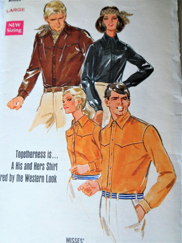 1960s Ladies WESTERN Look Shirt Pattern BUTTERICK 5266 Size Large Bust 38-40 Vintage sewing pattern FACTORY FOLDED
