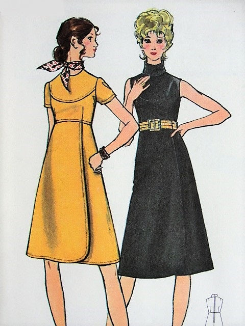60s MOD High Waisted Dress with Wrap Skirt BUTTERICK 6050  Two Lovely Styles Bust 34 Vintage Sewing Pattern FACTORY FOLDED