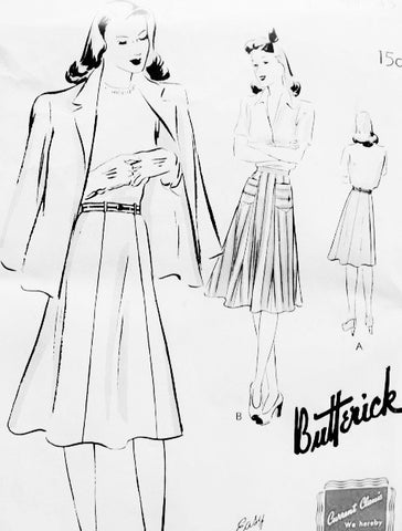 1940s Skirt Pattern Quick n Easy BUTTERICK 9402 Six Gored Skirt Figure Flattering Waist 32 Vintage Forties Sewing Pattern FACTORY FOLDED