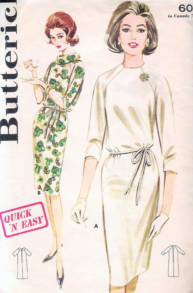 60s Butterick 2907 Vintage Sewing Pattern Quick n Easy Shift Dress Cowl Collar Raglan Sleeve Shift Dress Bust 32 Vintage Sewing Pattern FACTORY FOLDED