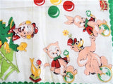 ADORABLE Vintage Hanky Childrens Handkerchief Circus Theme Elephants Kittens Seals Bear Rabbits Clown Printed Colorful Hankie Great To Frame
