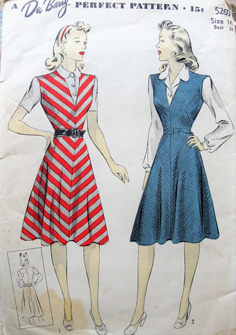 1940s FARMHOUSE Full Bib Apron Pattern Simplicity 1794 Two Pretty Aprons WW  II War Time,EmbroideryTransfer Bust 38-40 Vintage Sewing Pattern