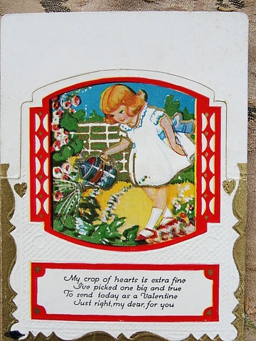 ADORABLE Original Valentine Greeting Card Girl Garden Vintage Valentines Day Greeting Card Collectible Valentines