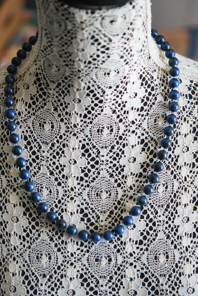 Navy Blue Vintage Pearl Necklace Plastic Beads  Retro Necklace Old Costume Jewelry
