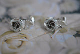 Vintage 60s Silver Tone ROSES Rose Flowers Figural Earrings Vintage Co ...