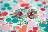 VINTAGE 50s Pretty RHINESTONE Earrings Sparkling White Stones Pink Center Rhinestones Vintage Costume Jewelry
