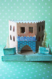 Vintage Early 60s Pink Putz House Christmas Holiday Decoration Japanese Cardboard House Mica Glitter Xmas