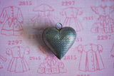 Vintage Costume Jewelry Pierced PUFFY HEART Pendant Silver Tone Original Patina