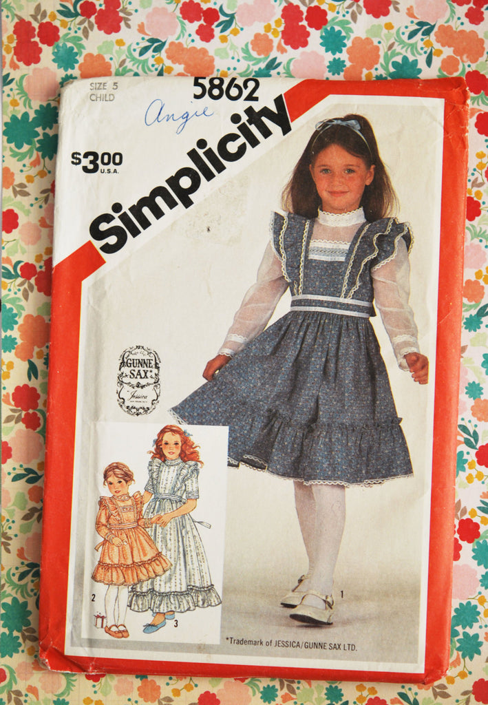 Gunne Sax Simplicity Pattern 5862 Jessica McClintock Child's Dress Sewing Pattern 80s Retro