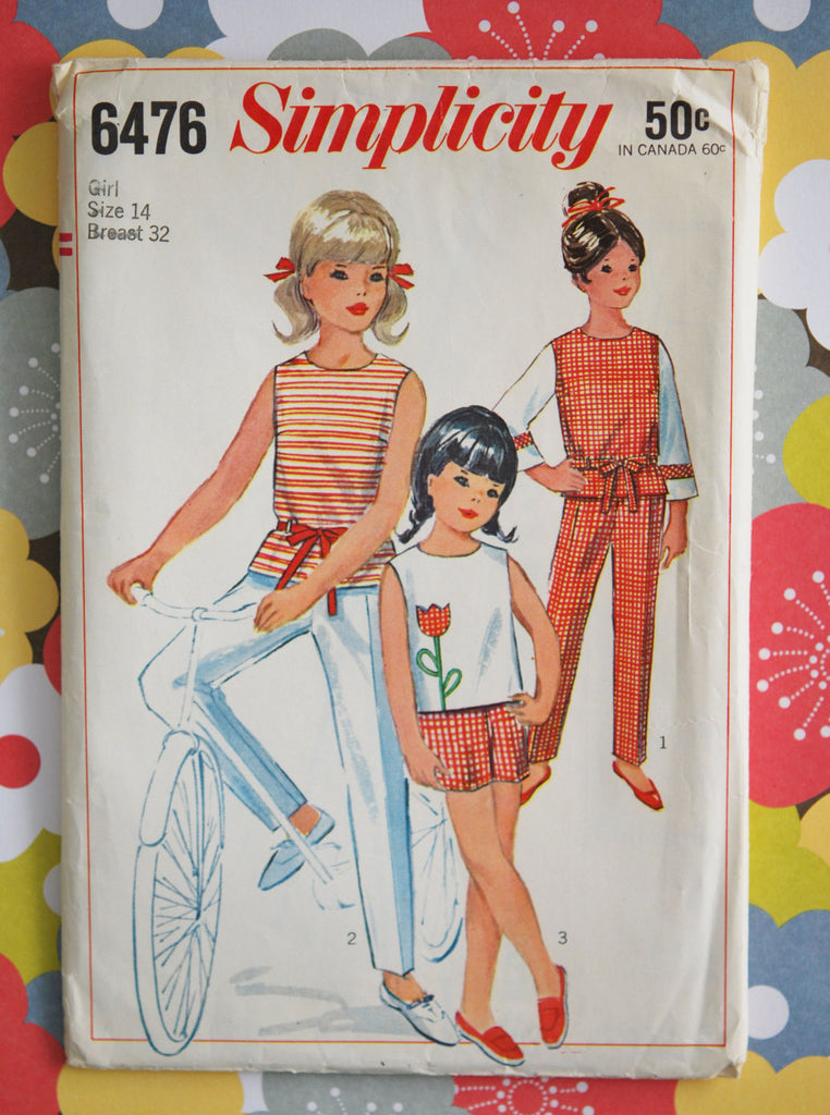 Very Cute 1960s 6476 Simplicity Girls Overblouse Slacks and Shorts