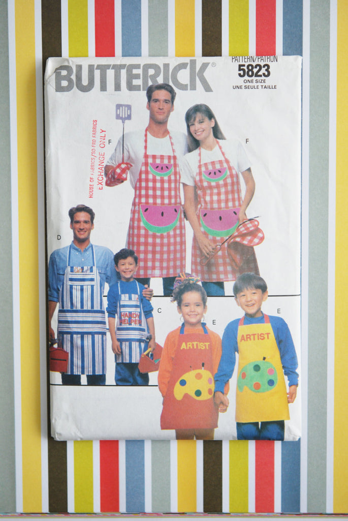 Butterick 5823 Very Nice 1990s Family Aprons For Both Kids and Adults