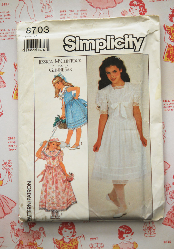 1980s Gunne Sax Girl's Dress Simplicity Pattern 8703 Uncut Retro Jessica McClintock Sewing Pattern
