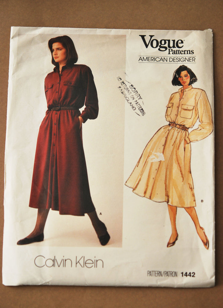 Calvin Klein 1980s Retro Dress Pattern Vogue American Designer Pattern 1442 80s Fashion Vintage Sewing Pattern