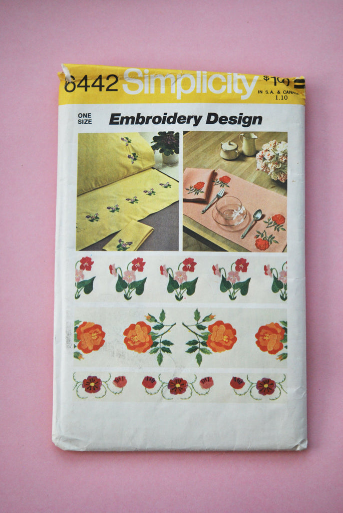 1970s Uncut Simplicity Embroidery Floral Design Transfer 6442 Vintage Sewing Retro Crafting
