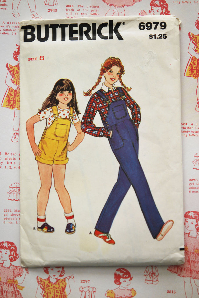 Late 70s Retro Butterick Sewing Pattern 6979 Girl's Overalls 1970s Pants Vintage uncut