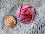 AUTHENTIC Antique French Ribbonwork  Rose Bud  Rosette Ribbon Flower 1920s Flapper Era Floral Gorgeous Pink Rose Color Perfect For Dolls