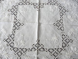 GORGEOUS Antique Victorian Fancy Small Tablecloth,Table Topper,Amazing Drawnthread Work,Raised WhiteWork,French Decor, Collectible Linens