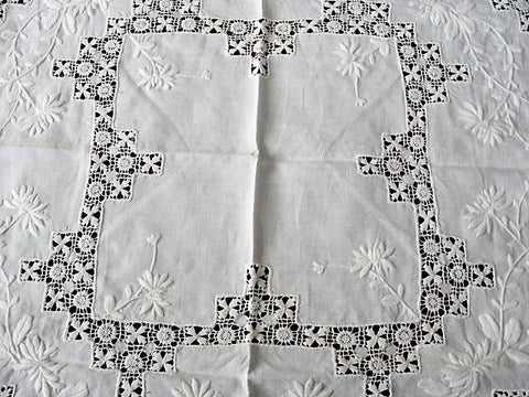 GORGEOUS Antique Victorian Fancy Small Tablecloth Table Topper Amazing Drawnthread  Work Raised WhiteWork Embroidery Fine Antique Linens