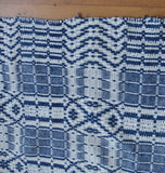 ANTIQUE Woven Coverlet Blue Cream Outstanding Condition French Country Decor,Log Cabin, Farm House Americana Decor Hand Made Antique Textile Decorative