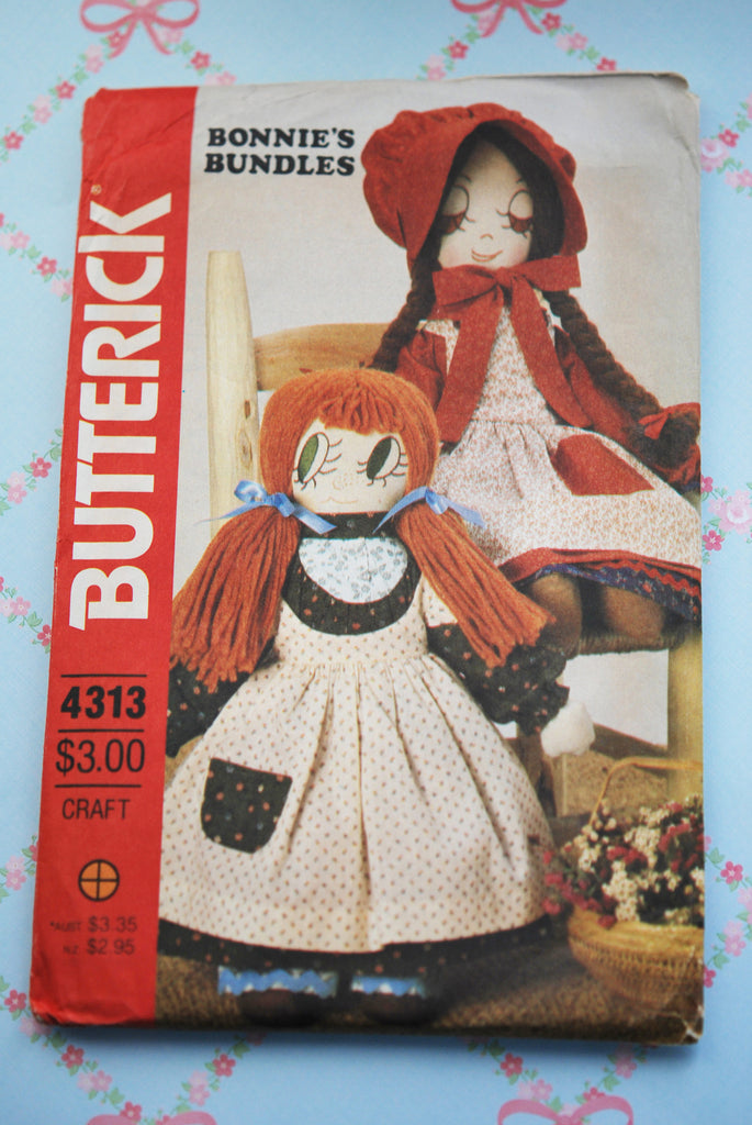 Butterick 4313 Bonnie's Bundles Stuffed Doll Sewing Pattern Retro Crafting Toy Rag dolls