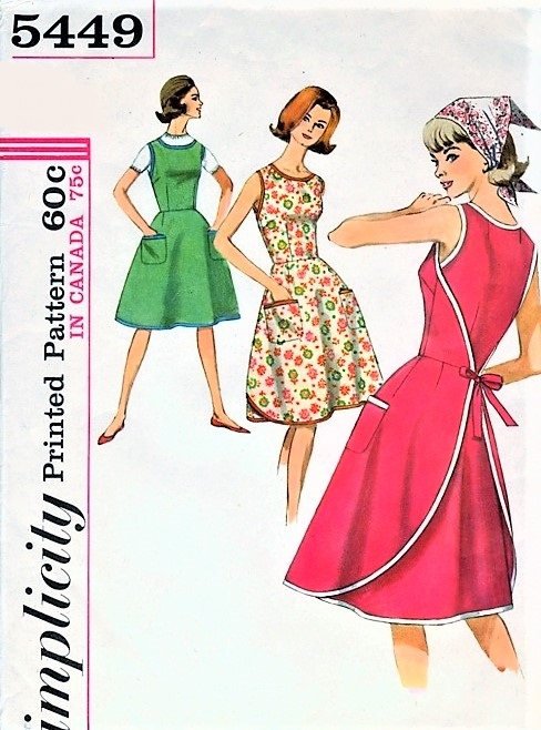 60s EASY To Make Wrap Around Dress Pattern SIMPLICITY 5449 Cute Style Bust 32 Farmhouse Apron Dress Vintage Sewing Pattern Factory Folded
