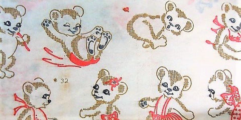 ADORABLE Vintage Vogart Textile Prints 32 Teddy Bears Iron on Embroidery Transfers Two Complete Sheets NEVER Used UNCUT Craft Pattern