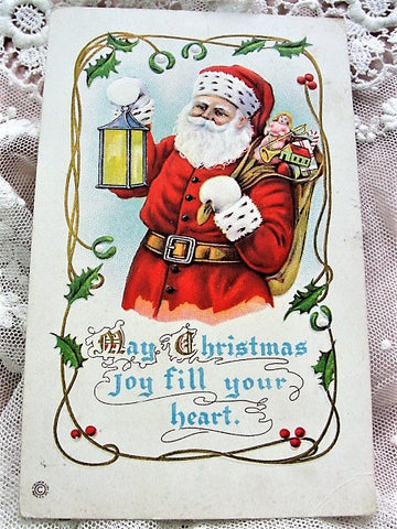 Antique Christmas Greeting Postcard JOLLY Old St Nick SANTA Claus Embossed Toys Decorative Holiday Decor Collectible Vintage Xmas Card