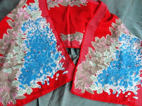 Vintage 70s Designer Vera Neumann COLORFUL Long  Scarf  Vibrant Red Blue Colors Collectible Scarf Wear it or Give As Gift