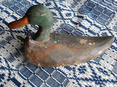 DECORATIVE Antique Duck Decoy Folk Art  Painted  Chippy Paint Sporting Hunting Decor Mallard Cabinware Decor Farmhouse Decor Gift for Him