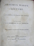 SCARCE Historical Book ARTEMUS WARDS Lecture As Delivered At The Egyptian Hall, London 1869 Mormons Utah Area West to San Francisco Interest