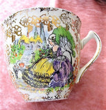 VINTAGE Pompadour Crinoline Lady Chintz Winterton, Longton England TRIO, Teacup n Saucer,Tea Plate Art Deco Collectible Cups Chintz China