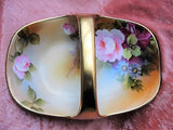 FABULOUS Antique NIPPON Handled Basket Dish Gorgeous Hand Painted Pink Roses Flowers Lush Gold Handle Collectible Nippon China