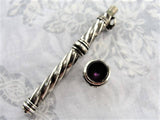 ANTIQUE Sterling Silver TELESCOPING Ornate Repousse Mechanical Lead Pencil AMETHYST Stone Top Chatelaine Dance Card Silver Victorian Pencil