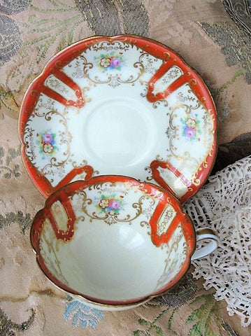 LOVELY Vintage NORITAKE Tea Cup and Saucer Hand Painted Flowers Very Decorative Cup and Saucer Bridal Luncheons Showers ,Tea Parties