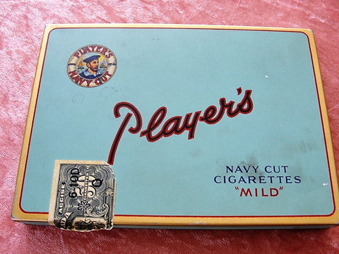 FABULOUS Vintage Old Players Cigarette Tin, Flat 50s Tin, Tobacco Tin, Navy Cut Cigarettes Mild Tin, Tobacciana, Collectors Tin, Man Cave Decor, Gift For Him