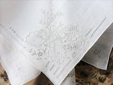VINTAGE Wedding Handkerchief Drawn Thread, Open Work and Embroidery Beautiful Bridal Hankie Stunning Madeira  Linen Hand Rolled Edge Hanky