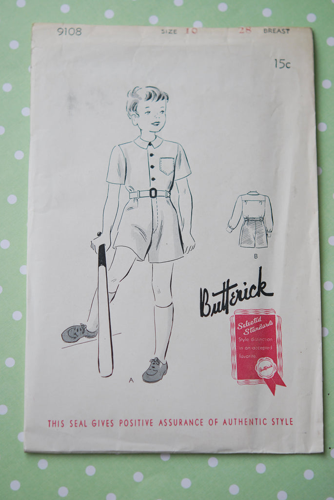 1930s Vintage Little Boys Suit and Belt Dick and Jane Style Butterick 9108 Factory Folded Sewing Pattern