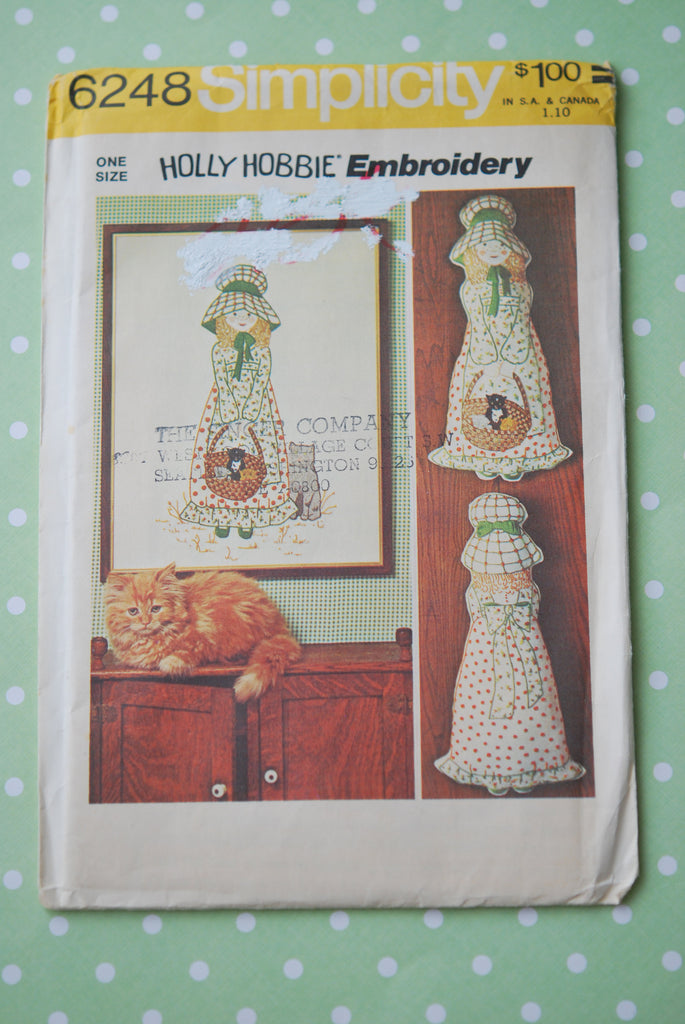 1970s Retro Holly Hobbie Embroidery and Pillow Doll Craft Pattern Simplicity 6248 Sewing Pattern