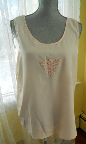 Retro Baby Pink Silky Top Size 16 Decorative Embrodiery Vintage Shirt